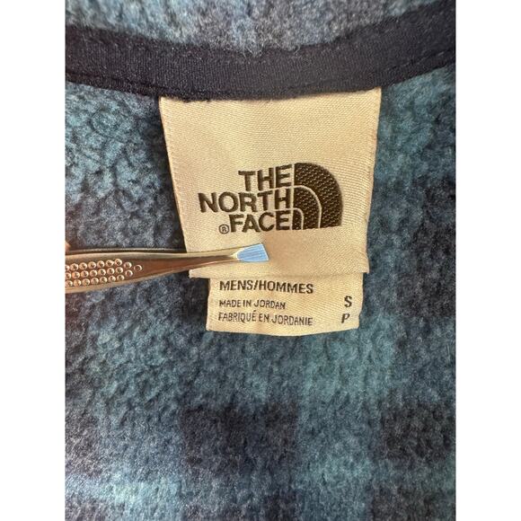 The North Face Men's Gordon Lyons 1/4 Zip fleece jacket in a blue plaid SZ Small - Picture 6 of 8